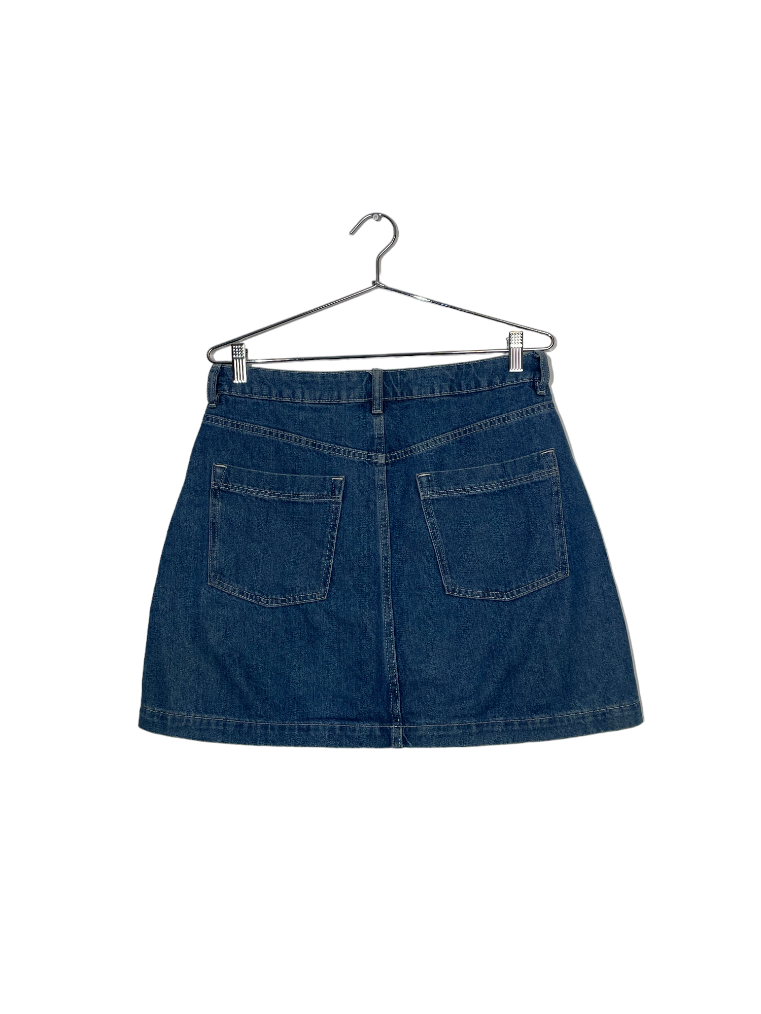Dark Wash Denim Mini Skirt With Pockets