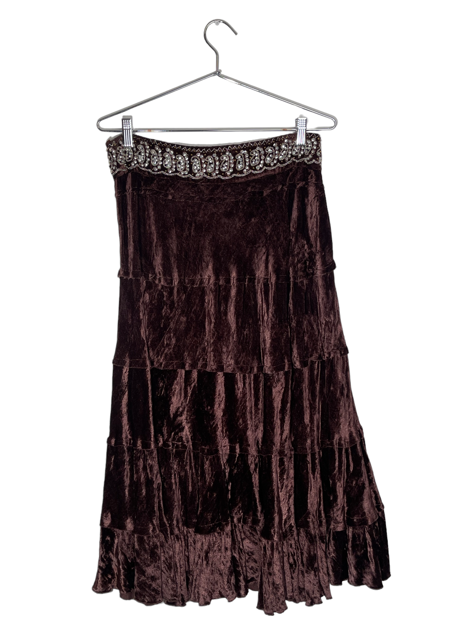 Sequined Brown Velvet Midi Skirt