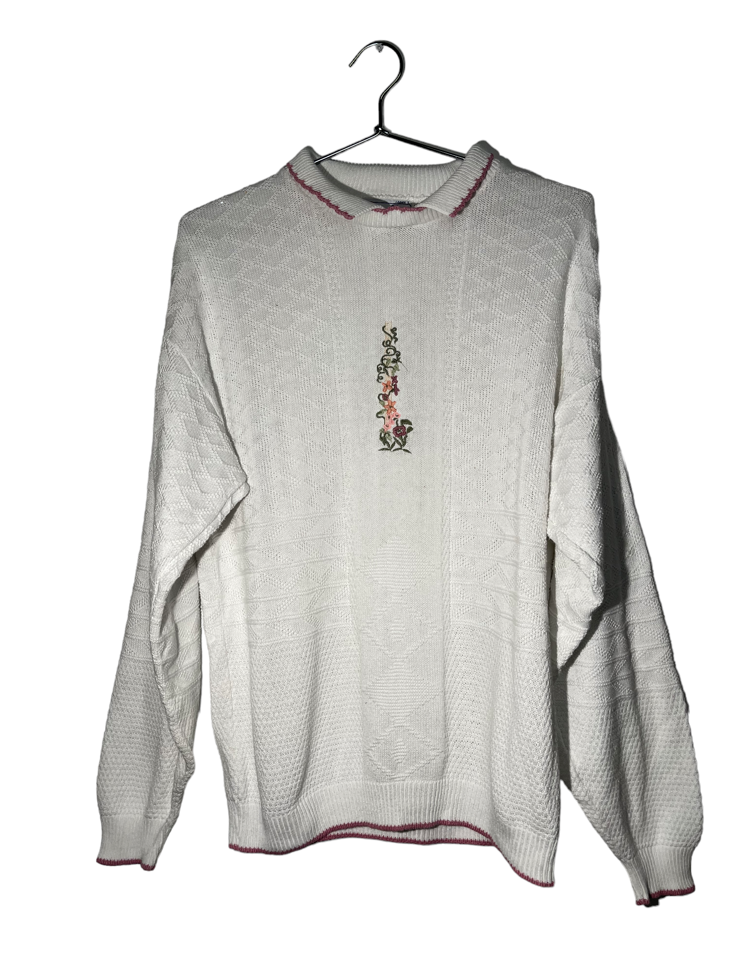 White Vintage Collard Crew Neck Sweater