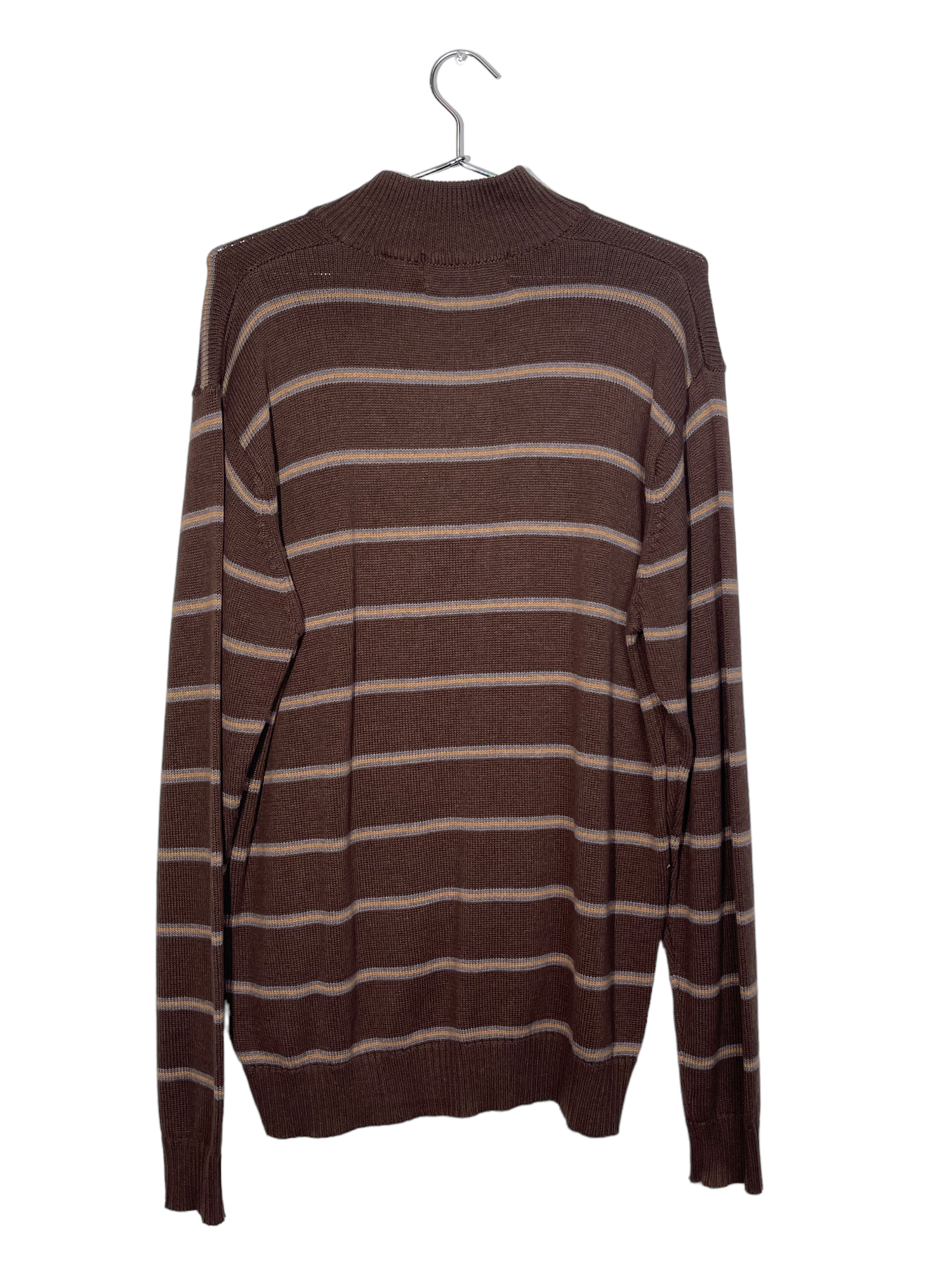 Striped Brown Zip Up Knit Jacket