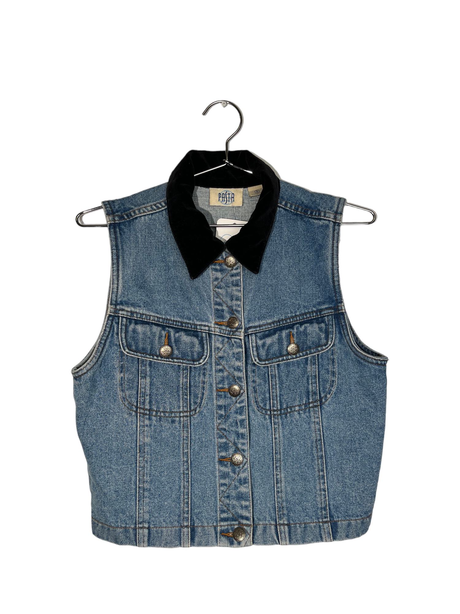 Pasta Denim Vest Velvet Collar