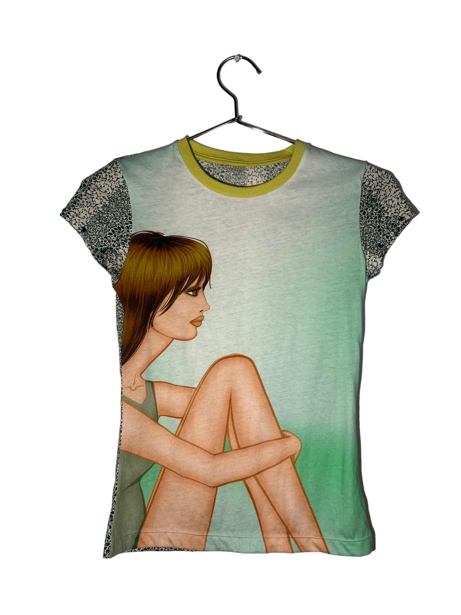 Green Woman Graphic & Patterned Tee