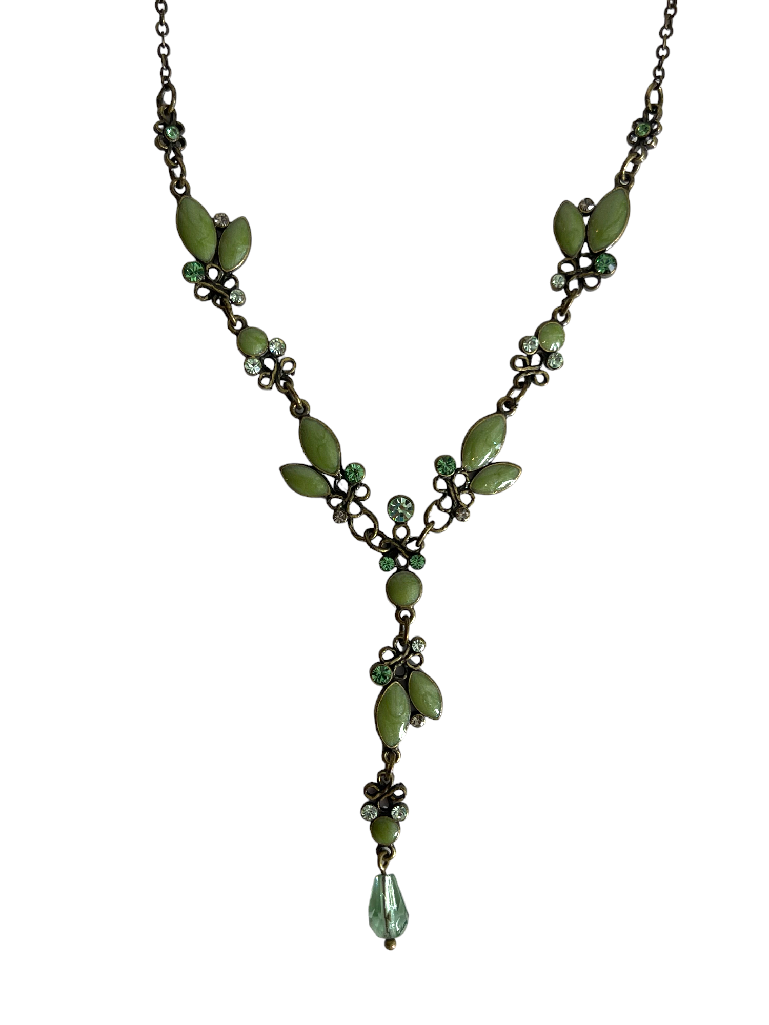 Green Rhinestone Leafs Necklace