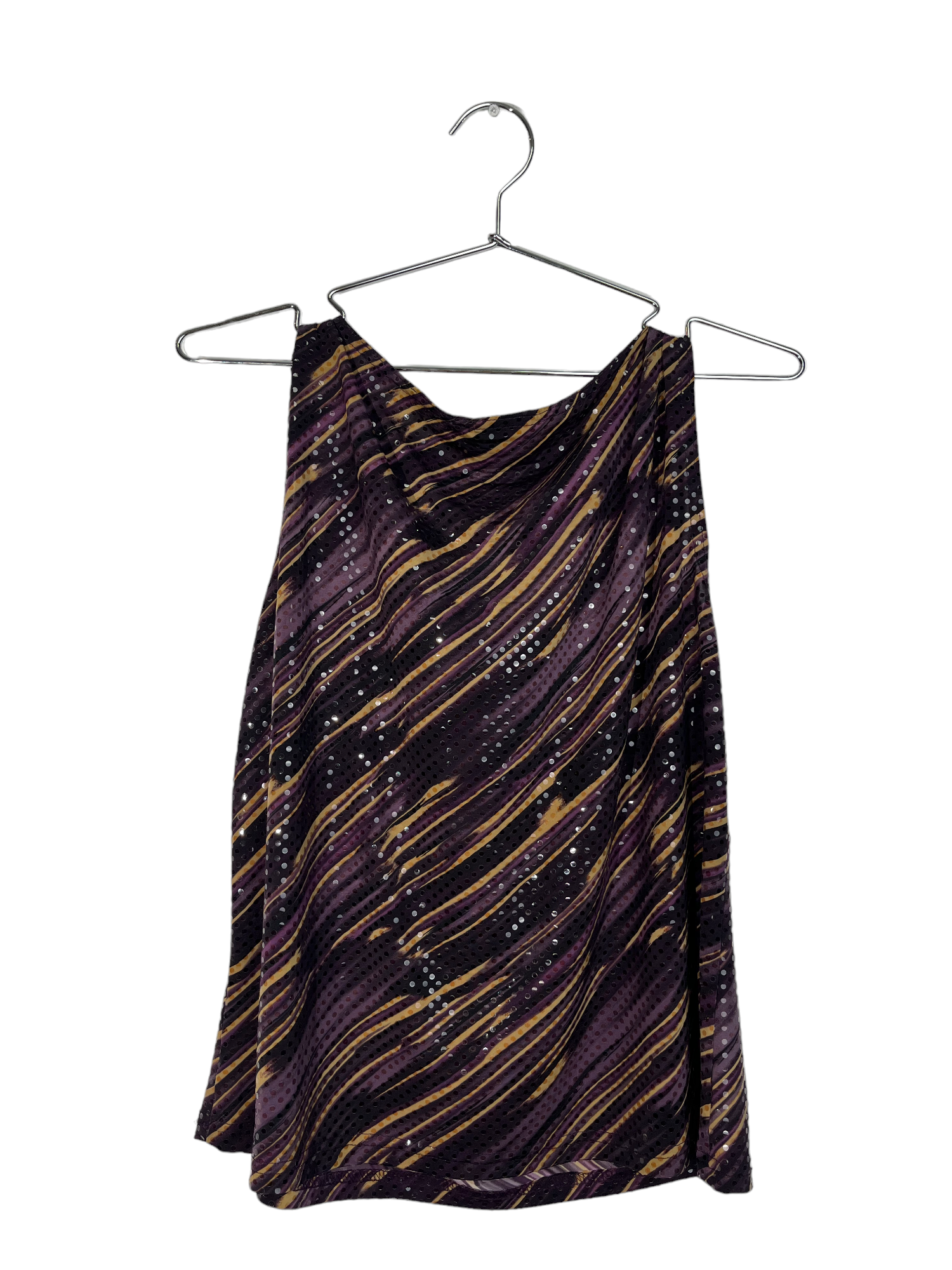 Purple and Tan Sequin Cowl Neck Top