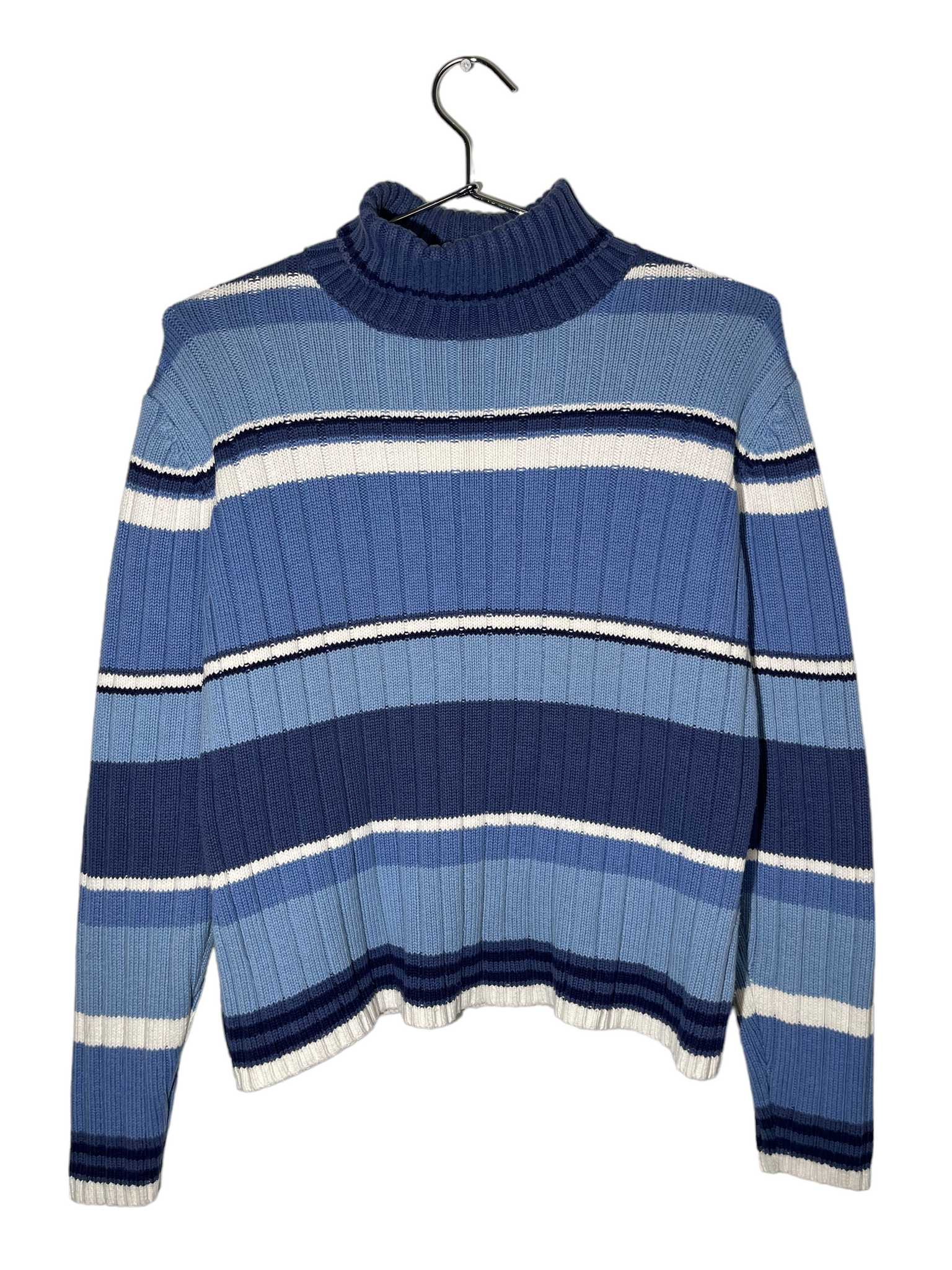 Blue & White Striped Turtle Neck Sweater